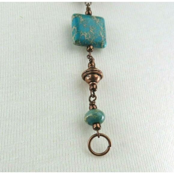 Statement Necklace Turquoise Howlite Beryl Color Copper Tone Metal Ornate Beads - Picture 9 of 12